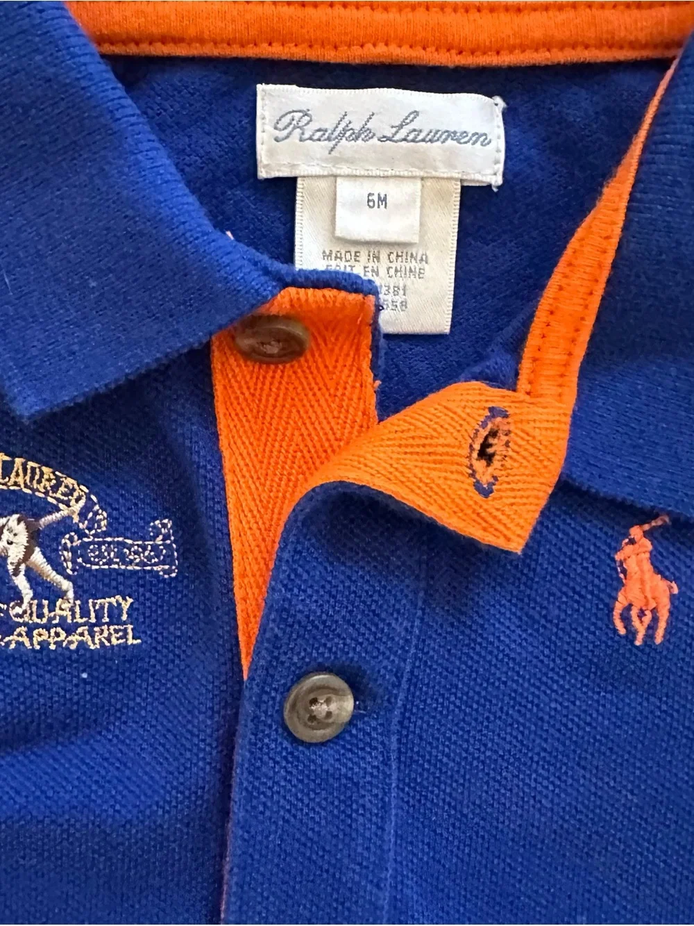 Ralph Lauren Blue Polo-Style Baby One-Piece with Orange Accents